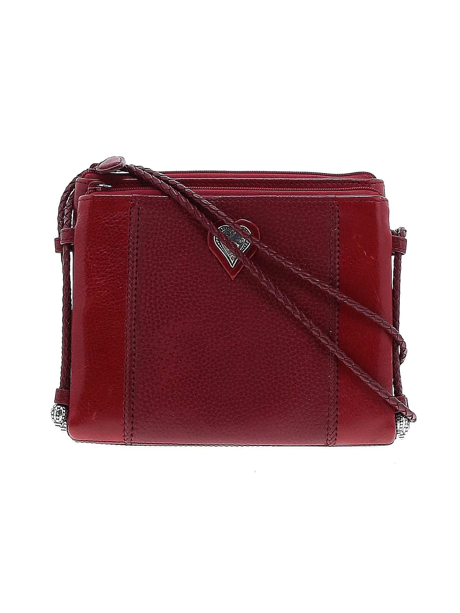 Brighton Solid Maroon Burgundy Leather Crossbody Bag One Size Off