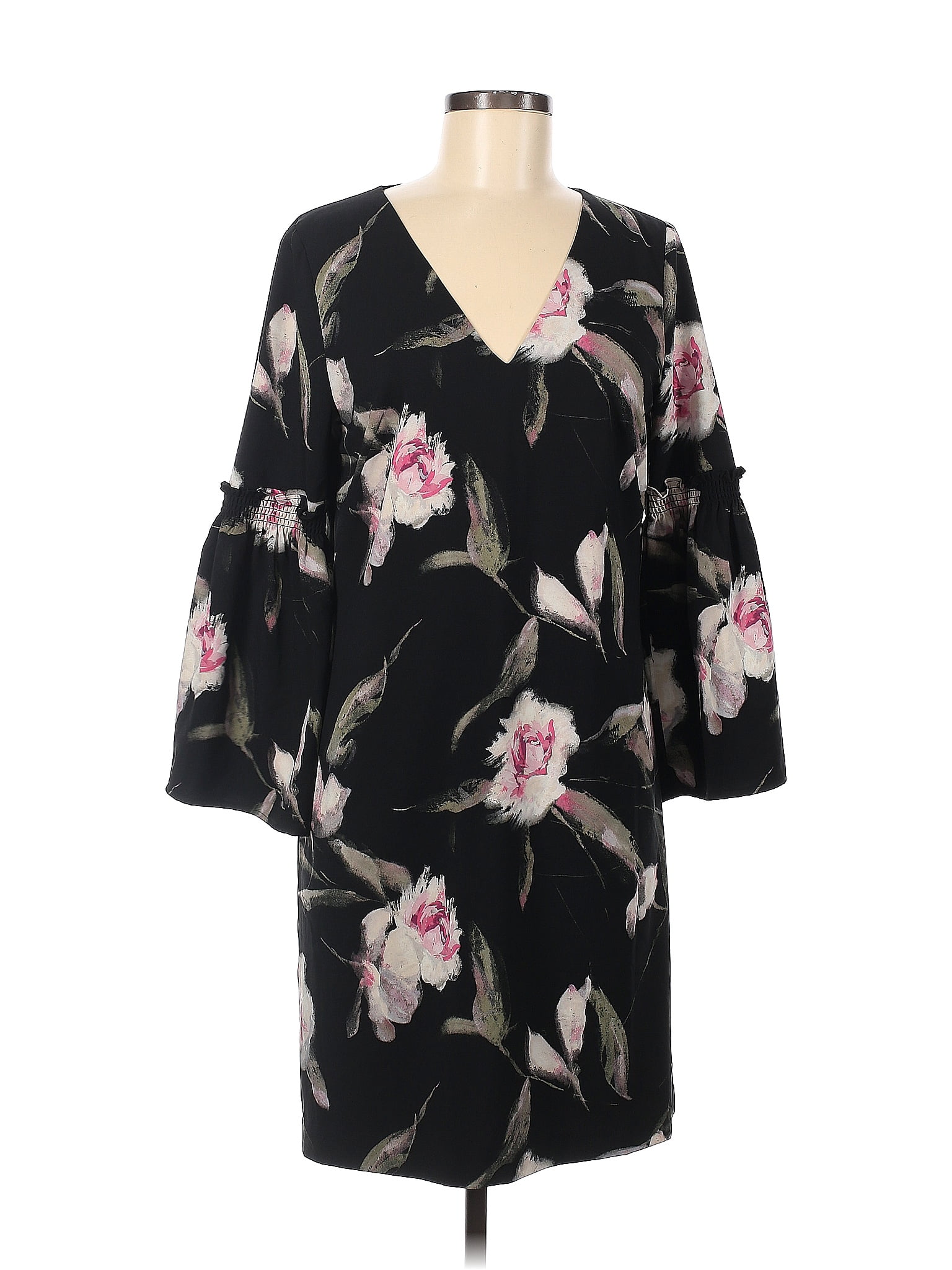 White House Black Market Floral Black Cocktail Dress Size Off