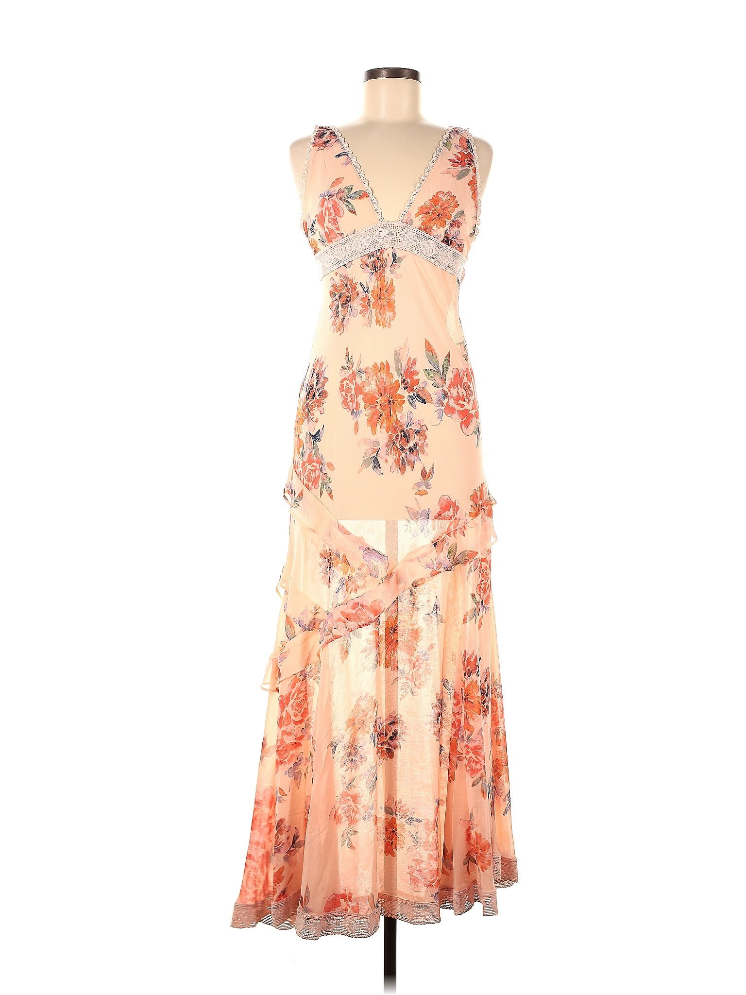 Intimately By Free People 100 Polyester Floral Tan Cocktail Dress Size