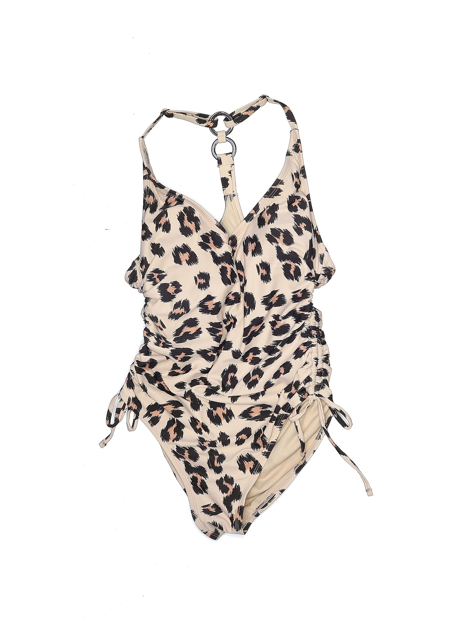 Kona Sol Leopard Print Multi Color Ivory One Piece Swimsuit Size S 36