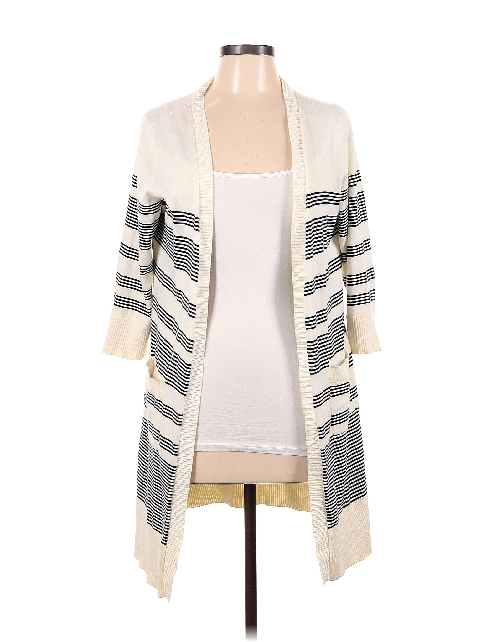 Talbots Cotton Color Block Stripes Ivory Cardigan Size M Off