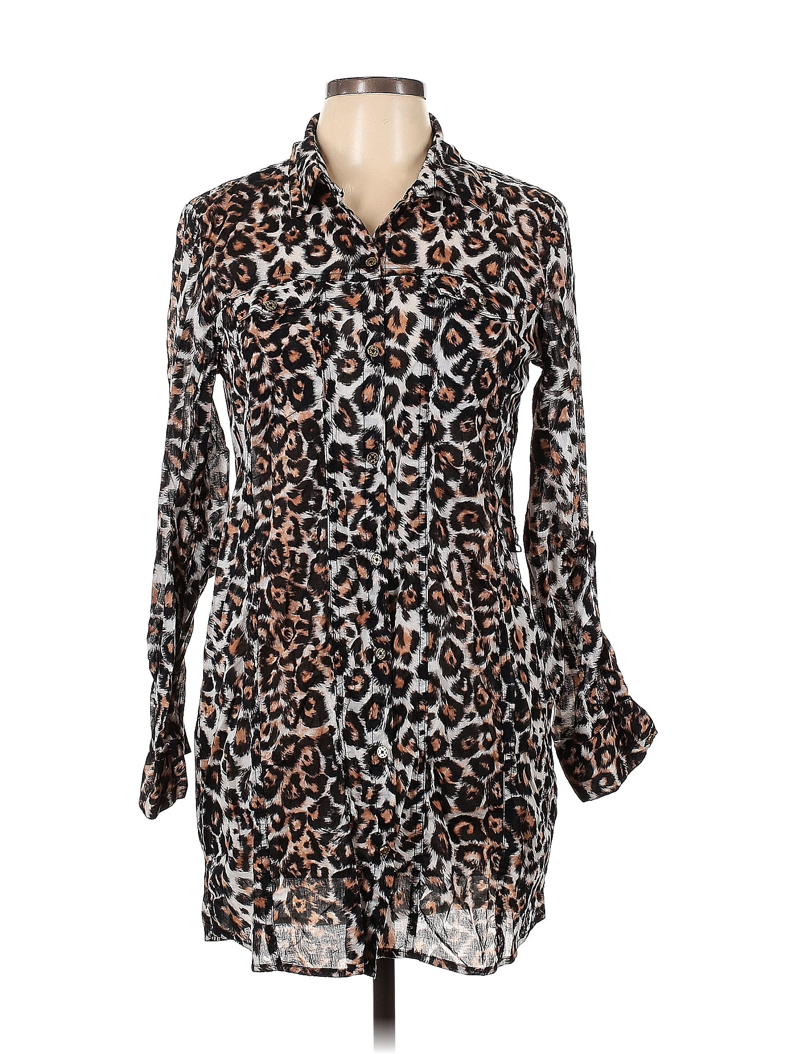 Jaclyn Smith Cotton Leopard Print Multi Color Brown Casual Dress