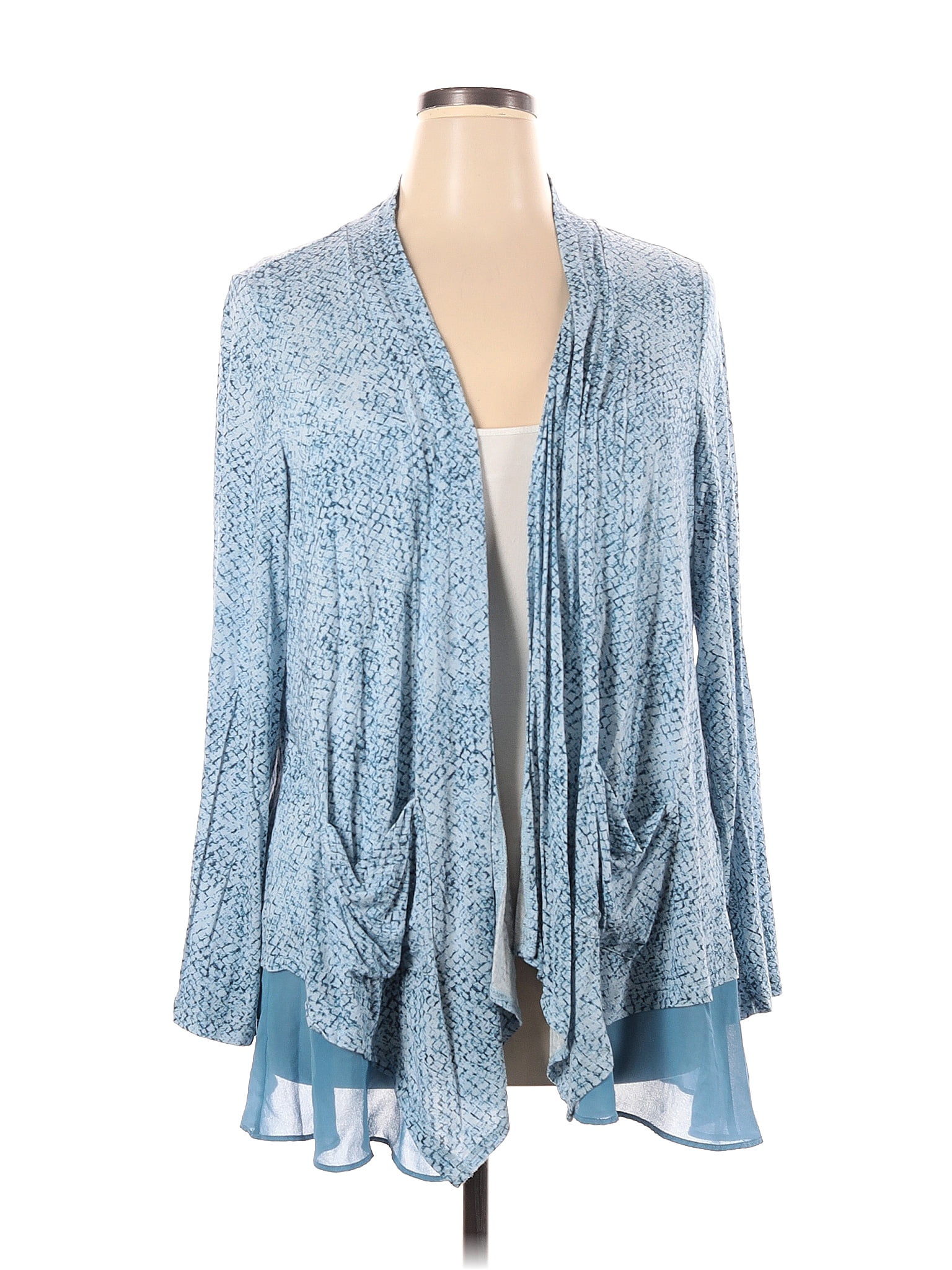 Logo By Lori Goldstein Polyester Color Block Blue Cardigan Size X