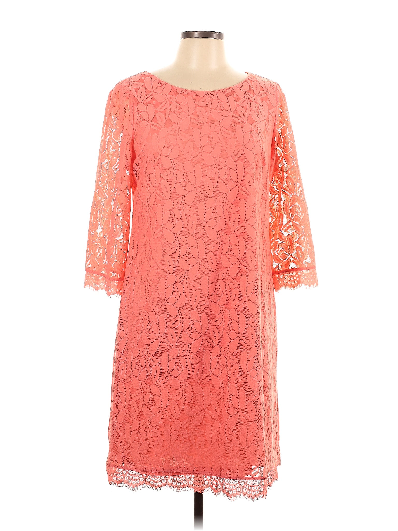 London Times Polyester Solid Pink Orange Casual Dress Size