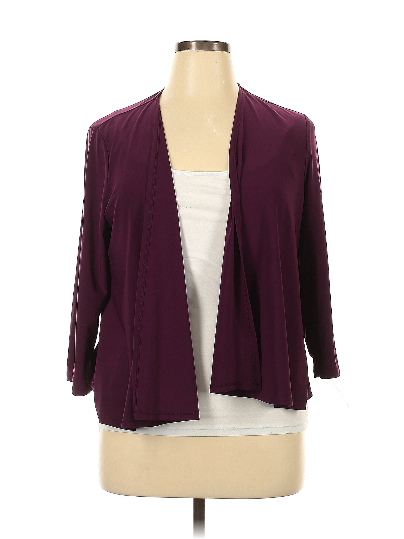 Roz Ali Color Block Solid Purple Burgundy Cardigan Size Off