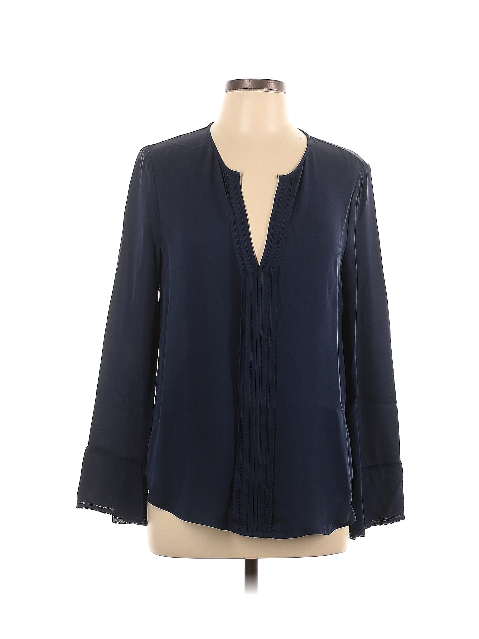 Joie Silk Solid Navy Blue Long Sleeve Silk Top Size L Off