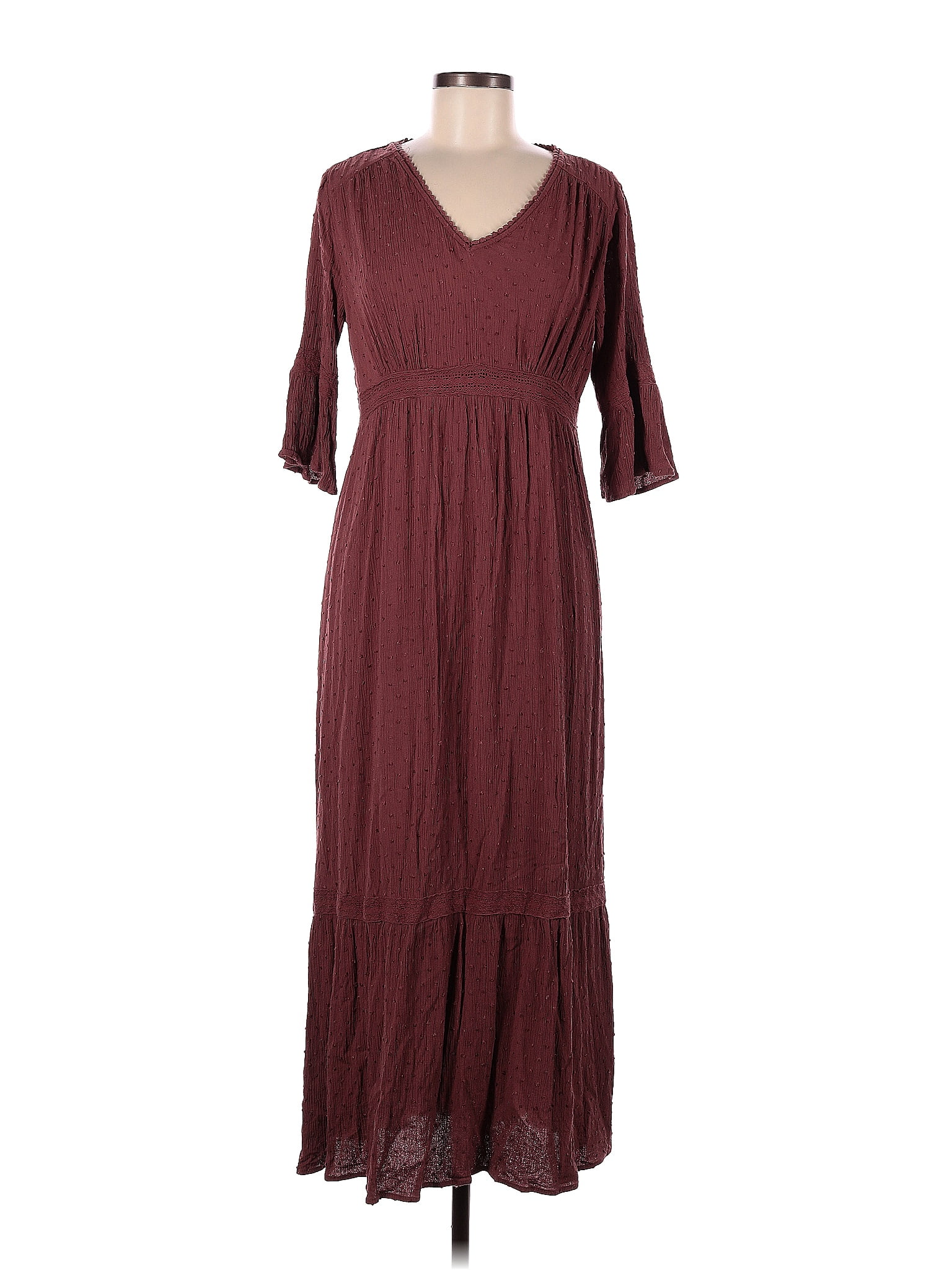 Knox Rose Rayon Solid Maroon Burgundy Casual Dress Size M