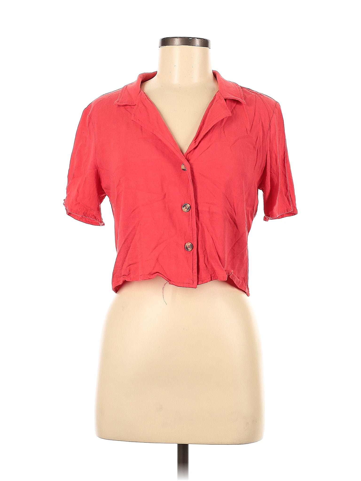 Wild Fable 100 Rayon Solid Red Short Sleeve Blouse Size M 29 Off