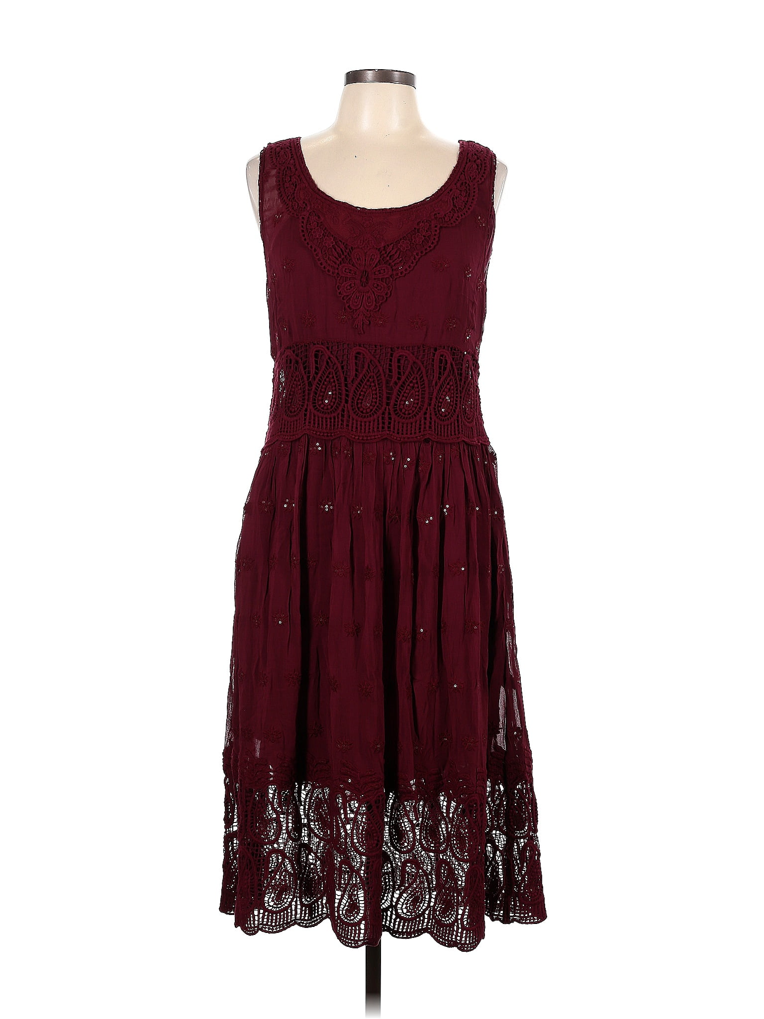 Sundance Rayon Solid Maroon Burgundy Casual Dress Size