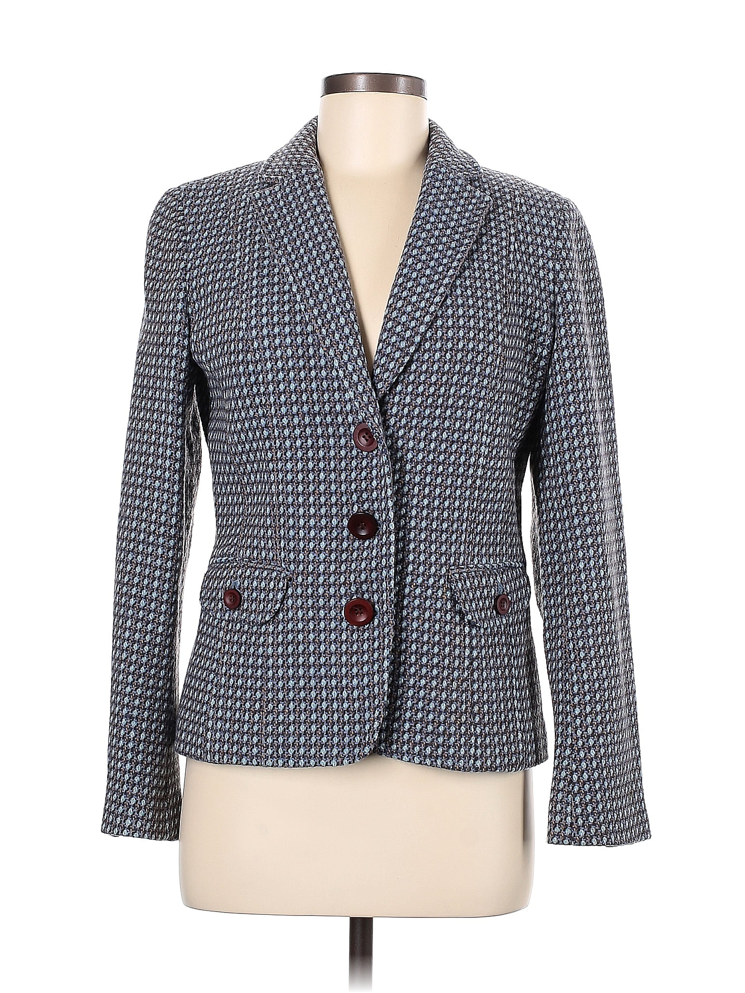 Liz Claiborne Houndstooth Checkered Gingham Plaid Tweed Gray Wool