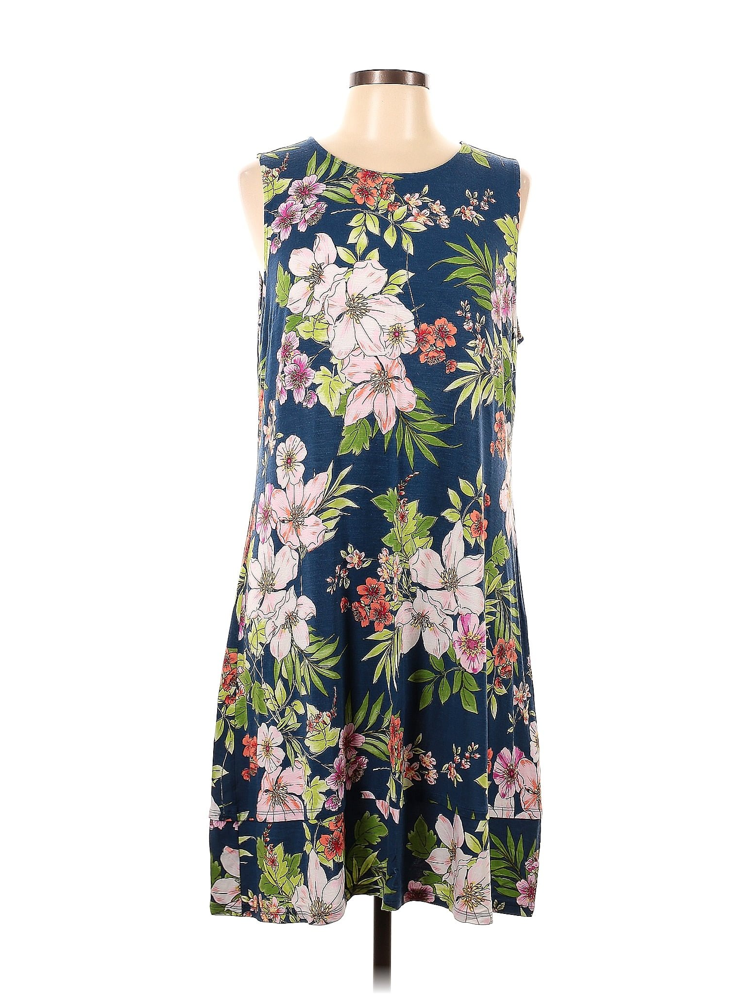 J Jill Floral Motif Floral Tropical Blue Casual Dress Size L Petite