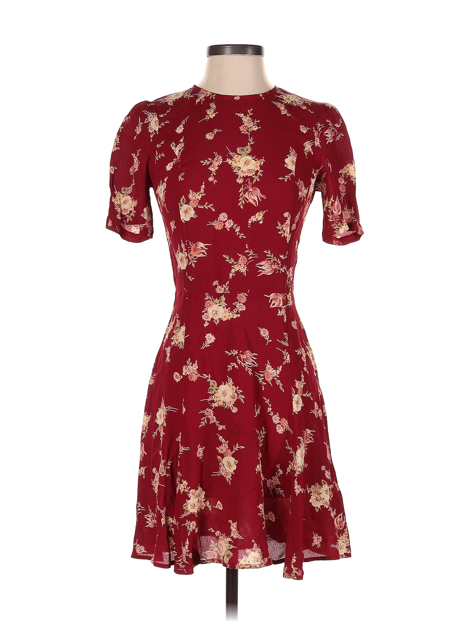 Reformation 100 Viscose Jacquard Floral Motif Burgundy Casual Dress