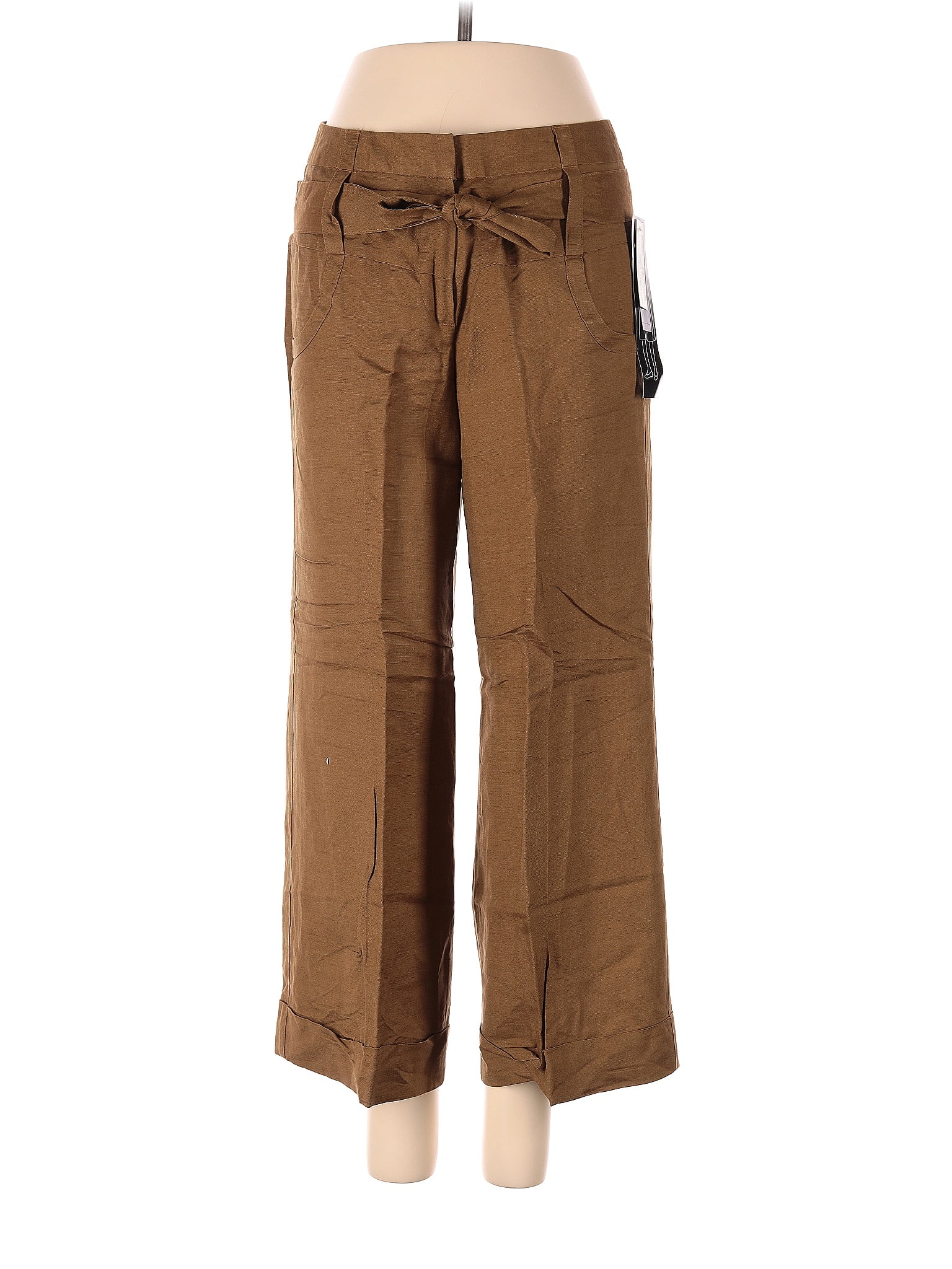 Larry Levine Tortoise Brown Linen Pants Size 4 71 Off ThredUp