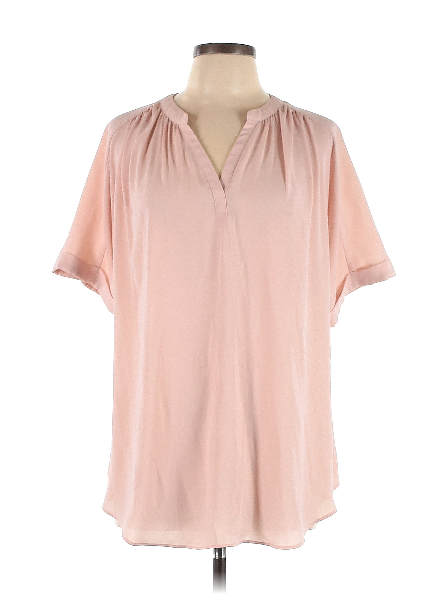 Worthington 100 Polyester Pink Short Sleeve Blouse Size L 28 Off