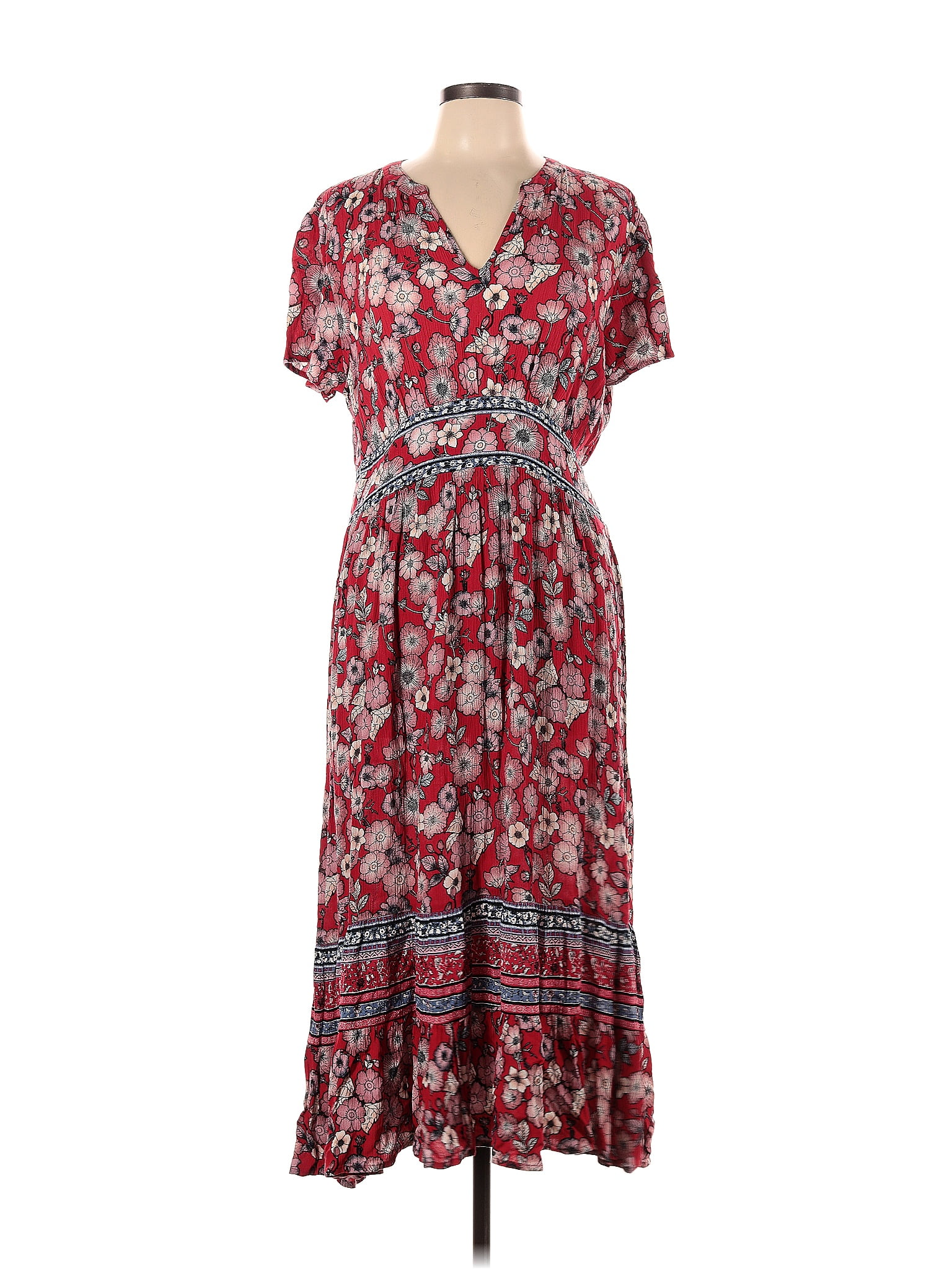 Knox Rose 100 Rayon Floral Motif Paisley Burgundy Casual Dress Size L