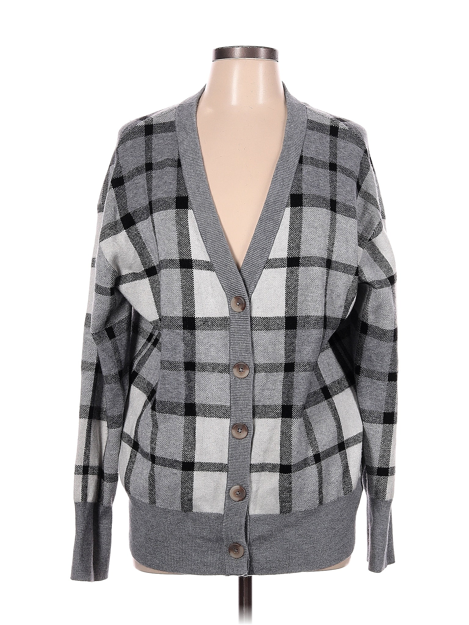 Rachel Zoe Checkered Gingham Plaid Gray Cardigan Size L 78 Off ThredUp