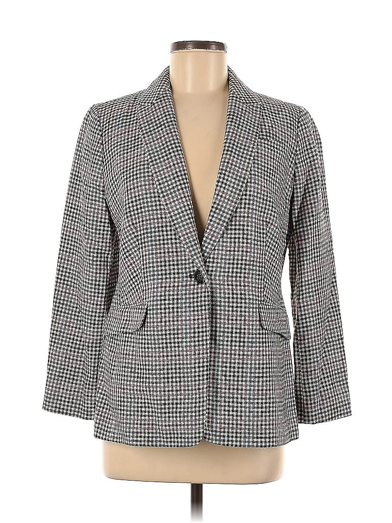 Talbots Houndstooth Checkered Gingham Plaid Tweed Gray Blazer Size