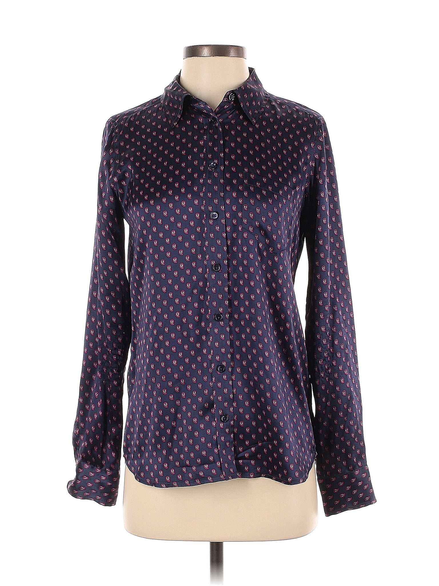 Equipment 100 Silk Hearts Brocade Polka Dots Purple Long Sleeve Blouse