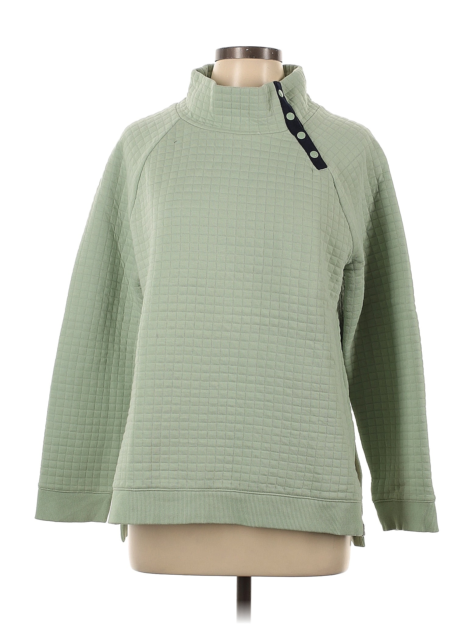 T By Talbots Cotton Grid Solid Green Sweatshirt Size L Off