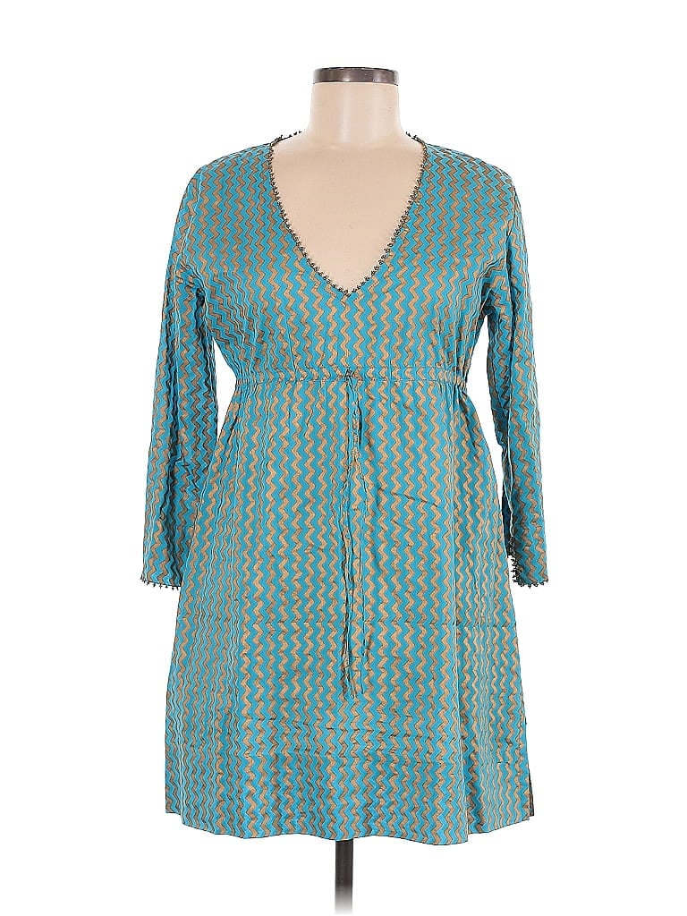 Gretchen Scott Designs 100 Cotton Houndstooth Teal Blue Casual Dress