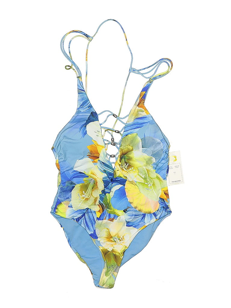 Tini Bikini Tropical Blue One Piece Swimsuit Size L 54 Off ThredUp