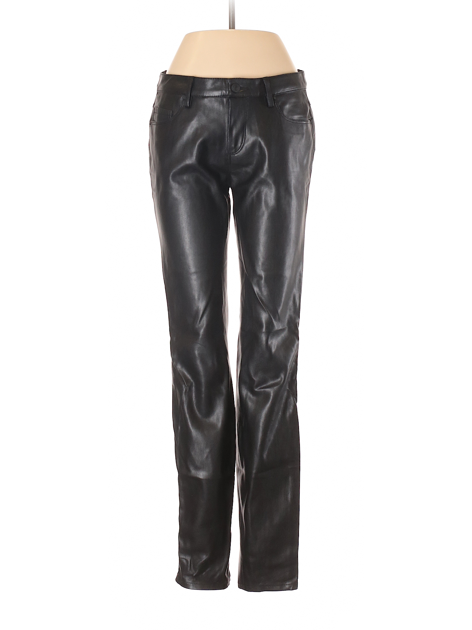 Zara Polyurethane Solid Black Faux Leather Pants Size S Off