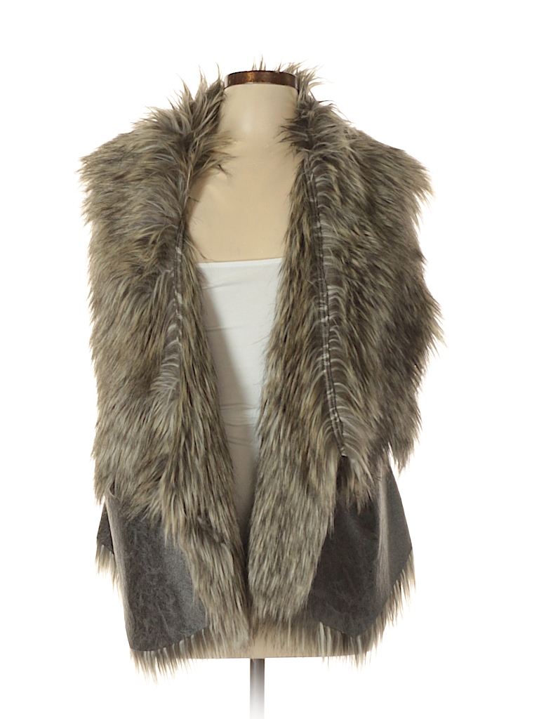 Simply Vera Vera Wang 100% Polyester Solid Beige Faux Fur Vest Size Lg ...