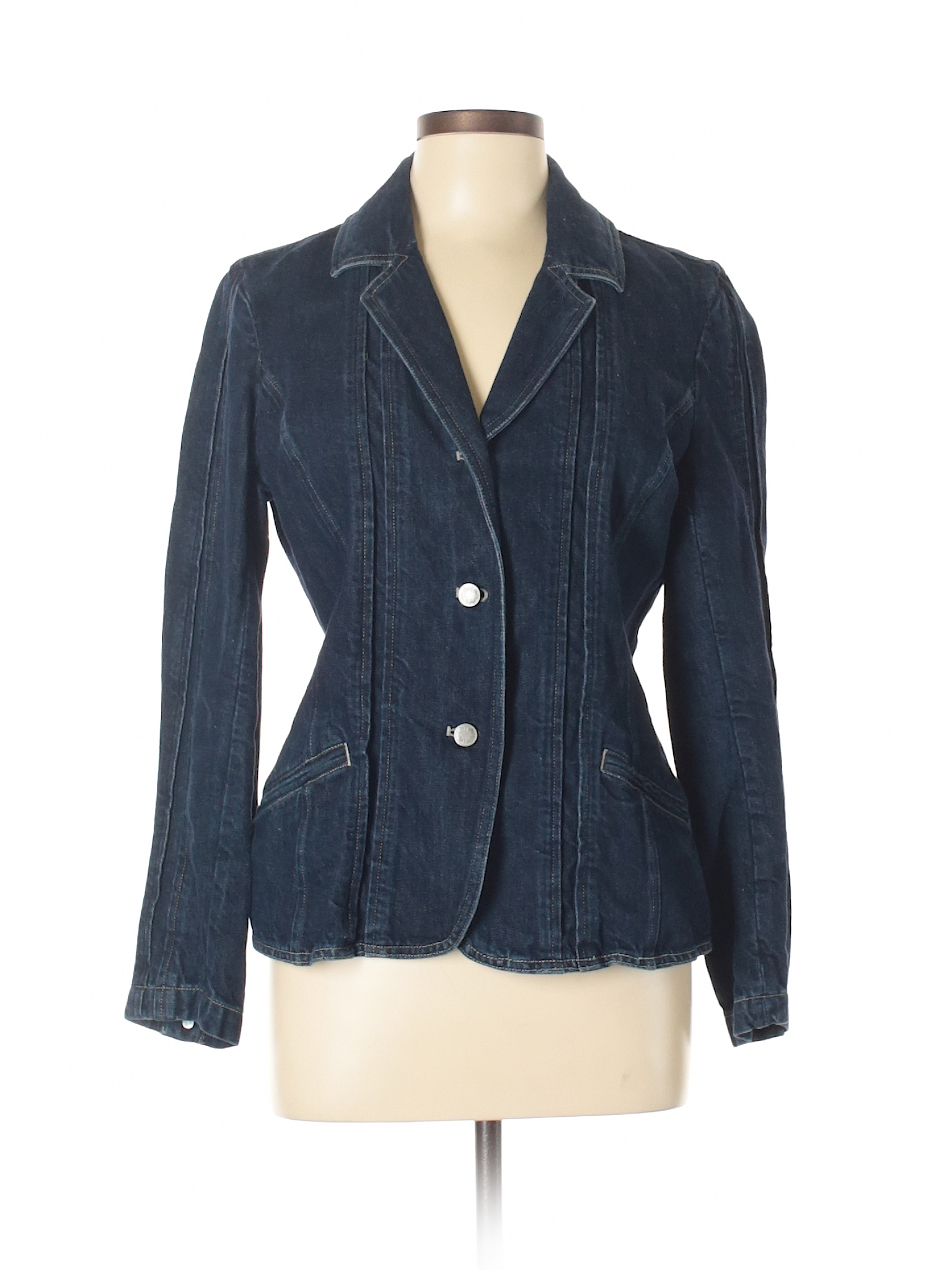 J.Jill 100% Cotton Solid Navy Blue Denim Jacket Size 10 - 85% off | thredUP