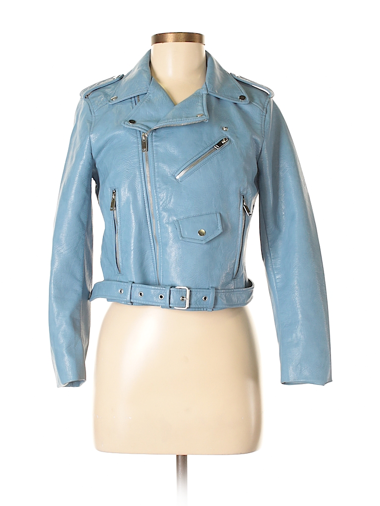 blue leather jacket zara