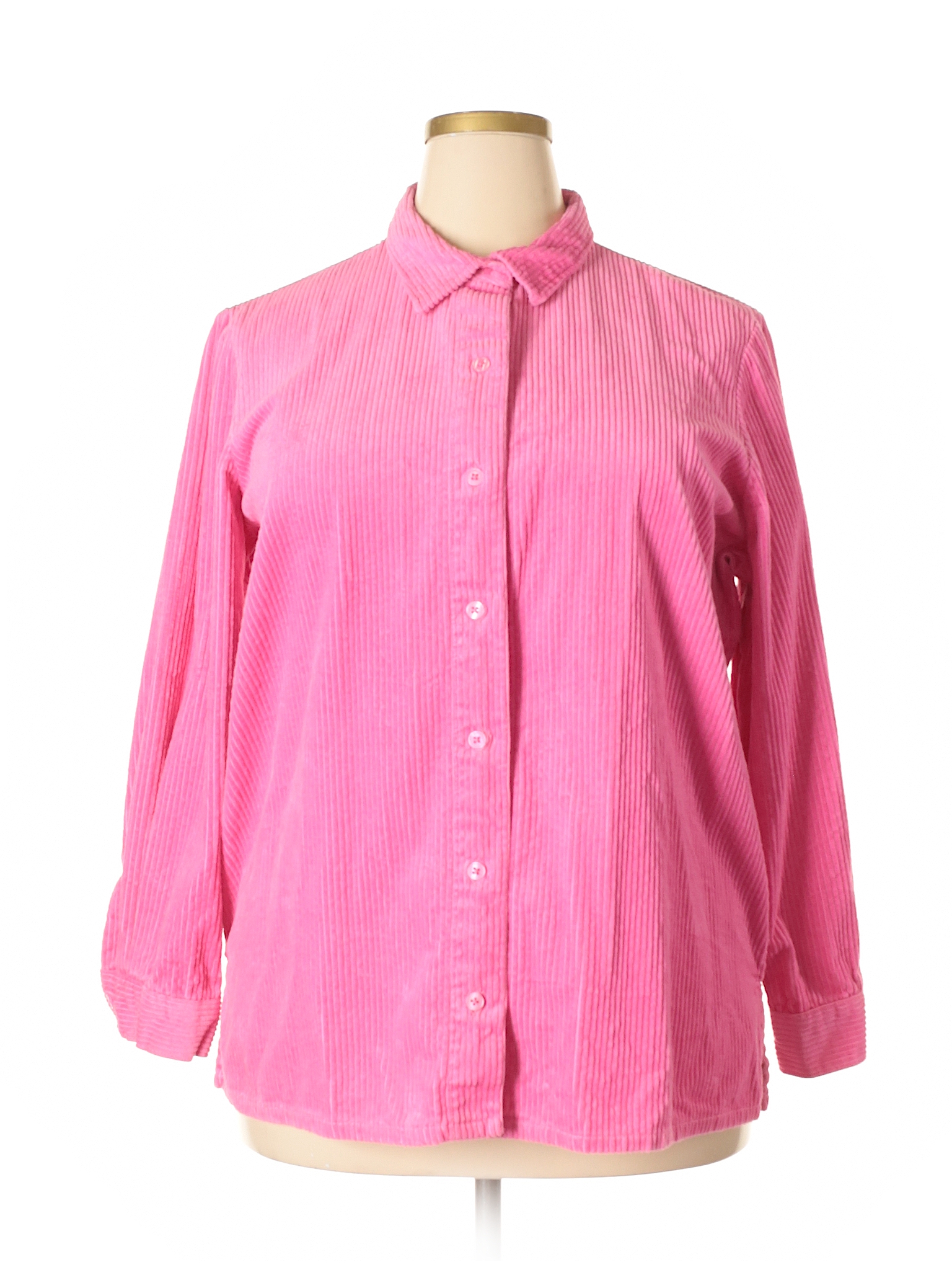 Blair 100% Cotton Solid Pink Long Sleeve Button-Down Shirt Size XL ...