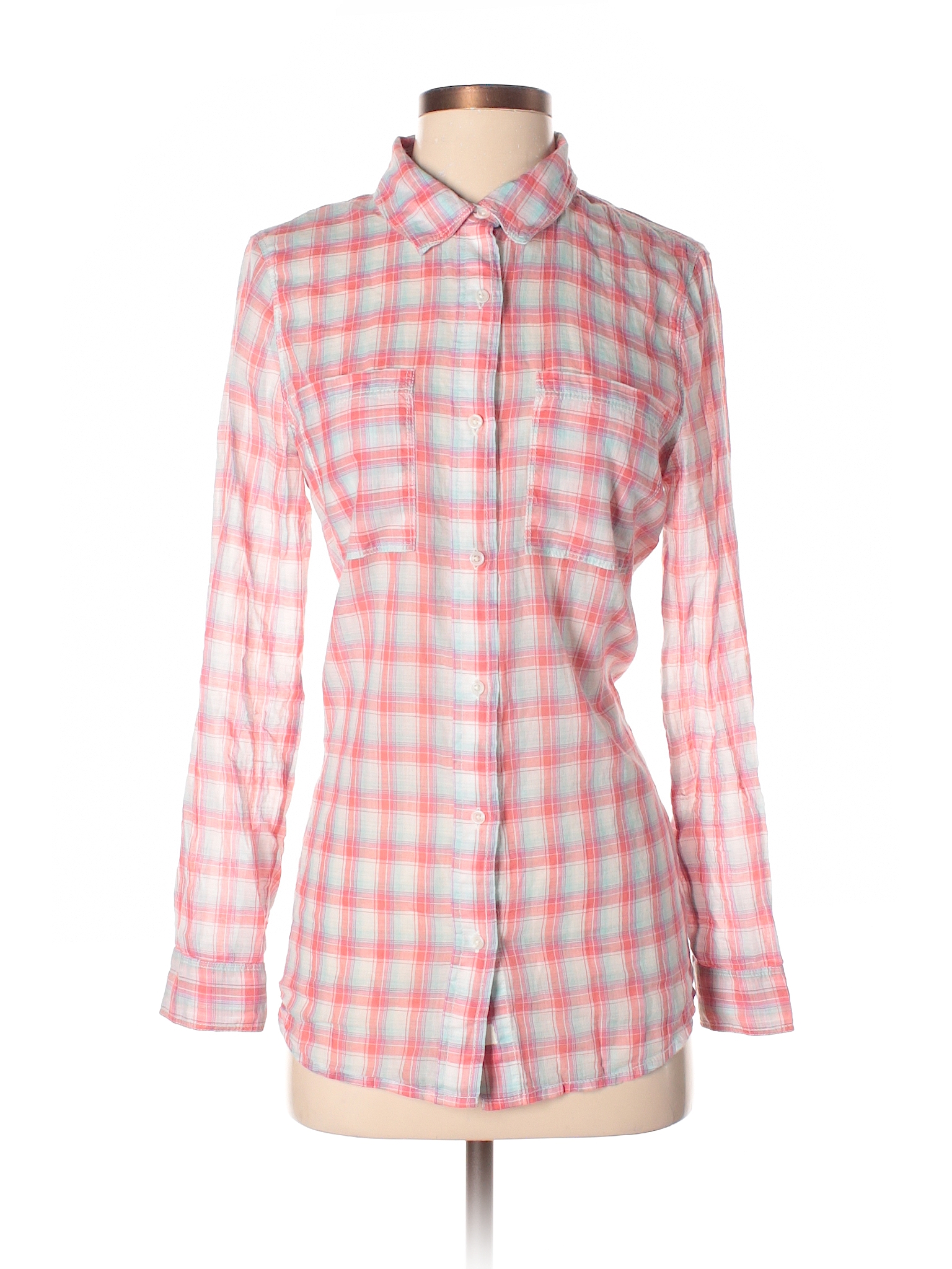 Treasure & Bond 100% Cotton Plaid Pink Long Sleeve Button-Down Shirt ...