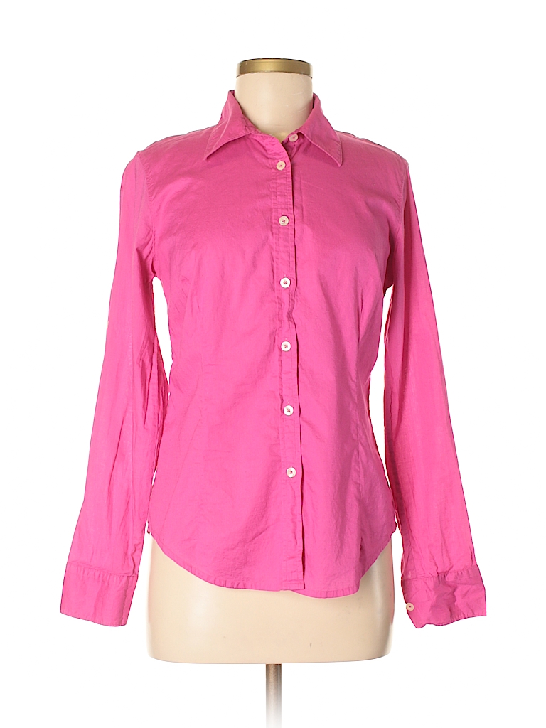 Lilly Pulitzer 100% Cotton Solid Pink Long Sleeve Button-Down Shirt ...