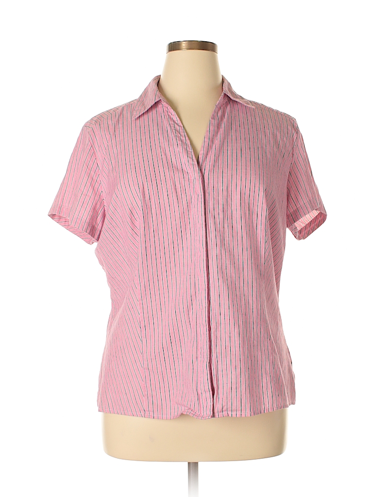 Riders by Lee Stripes Light Pink Short Sleeve Button-Down Shirt Size ...