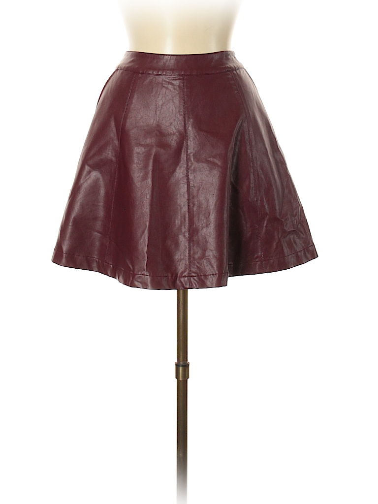 Burgundy Faux Leather A Line Skirt