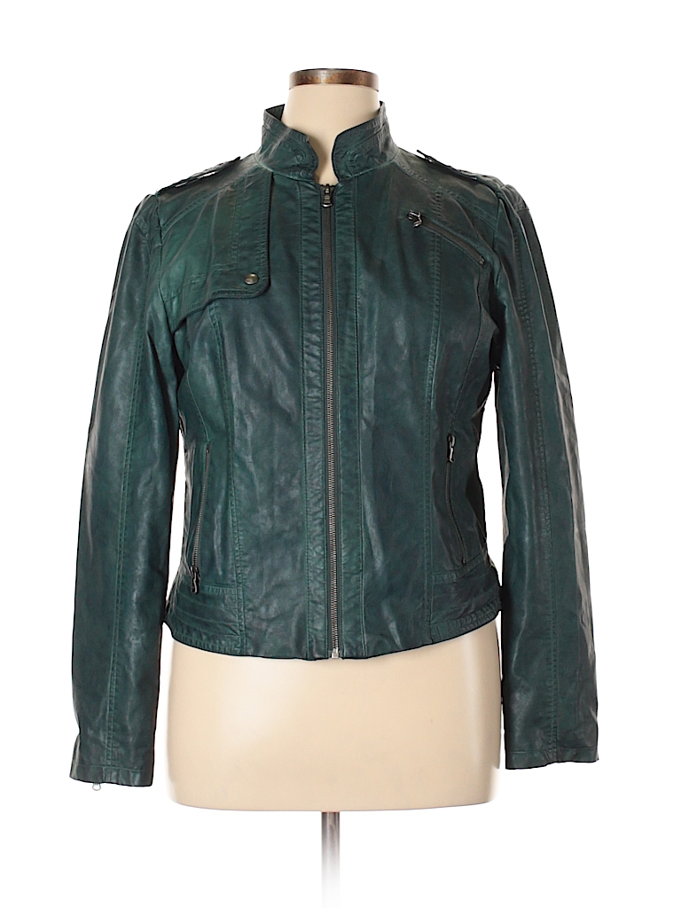 guess green leather jacket