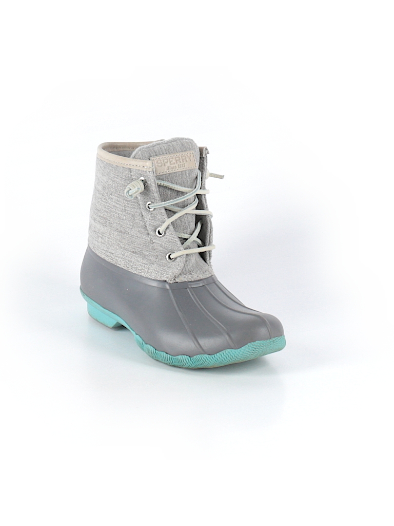 gray and teal duck boots