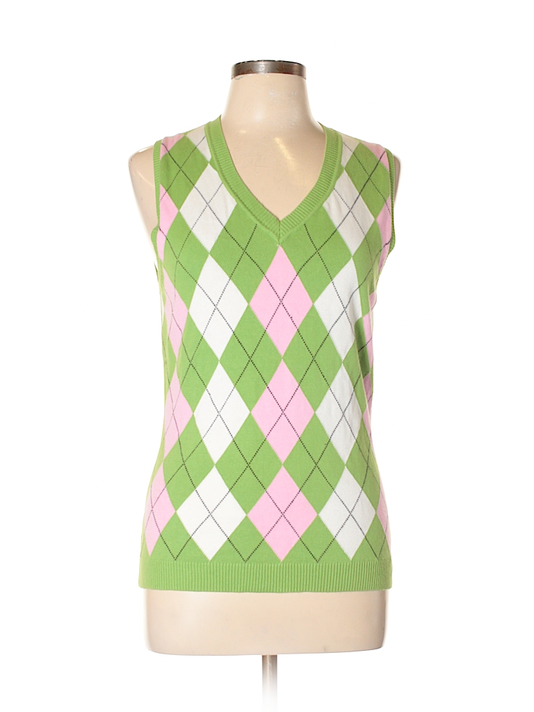 Pink and green 2025 argyle sweater vest