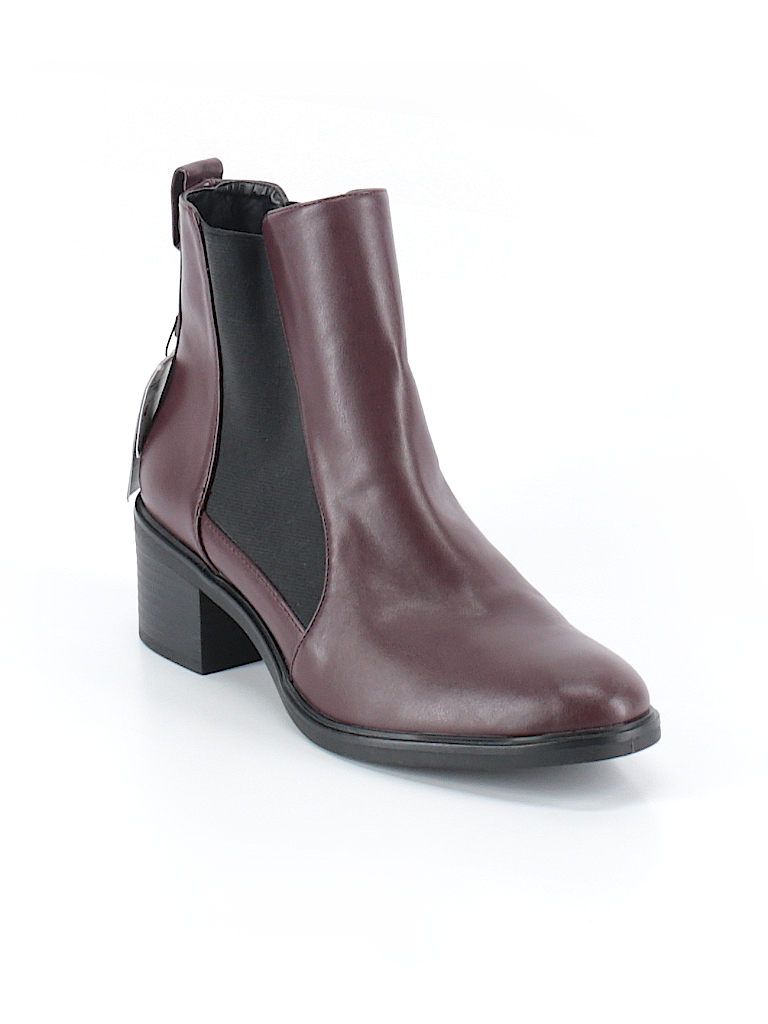 Zara Solid Burgundy Ankle Boots Size 40 