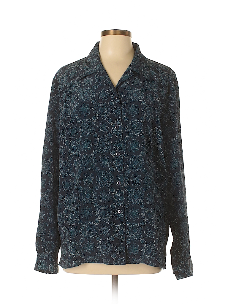 DonnKenny Classics 100% Polyester Print Navy Blue Long Sleeve Blouse ...