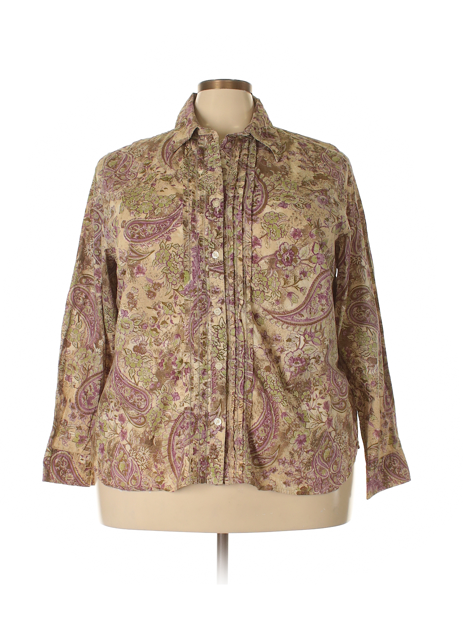 Charter Club 100% Cotton Purple Tan Long Sleeve Button-Down Shirt Size ...