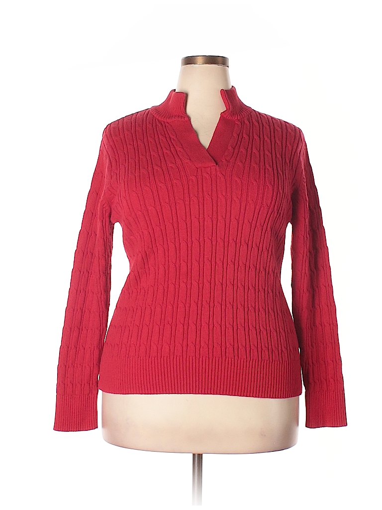 Liz Claiborne 100% Cotton Print Red Pullover Sweater Size 2X (Plus ...