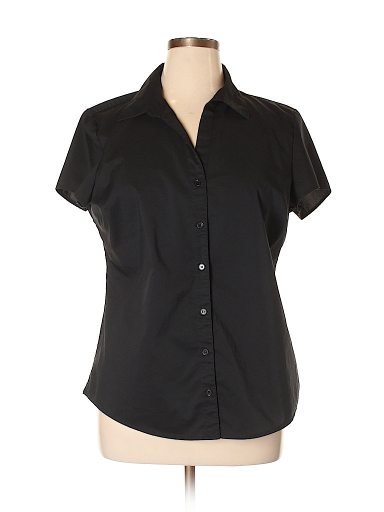 womens black button down shirt short sleeve