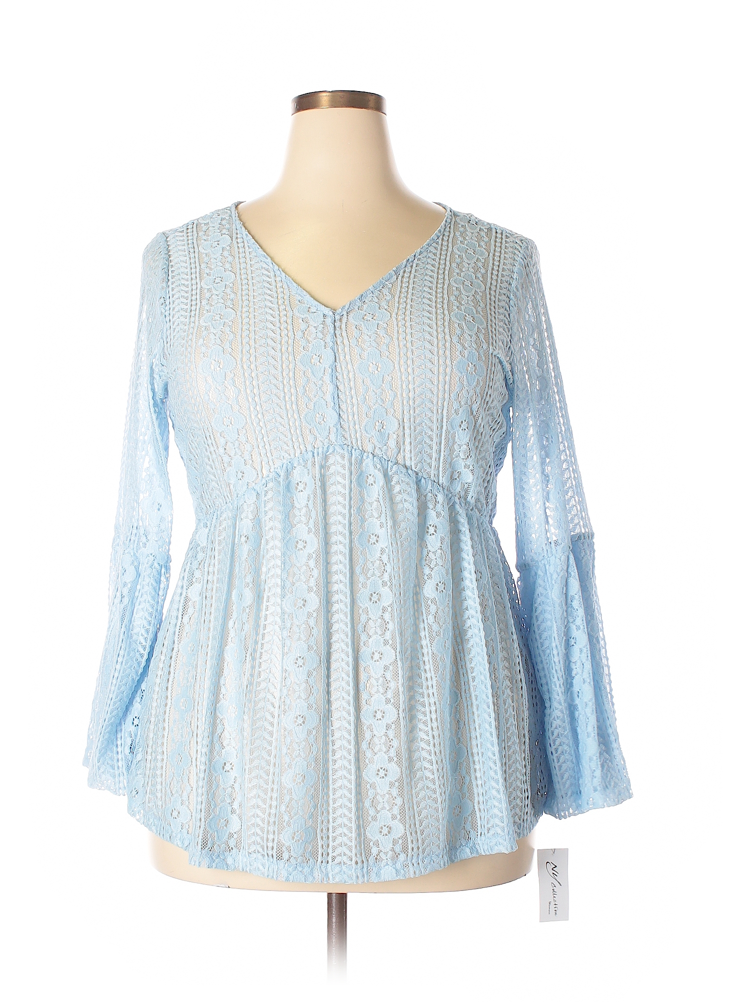 NY Collection Lace Light Blue Long Sleeve Top Size 1X (Plus) - 67% off ...