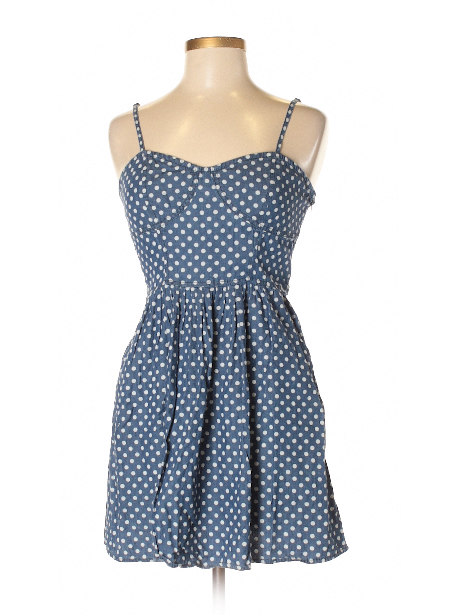 Forever 21 100% Cotton Polka Dots Dark Blue Casual Dress Size M - 37% ...