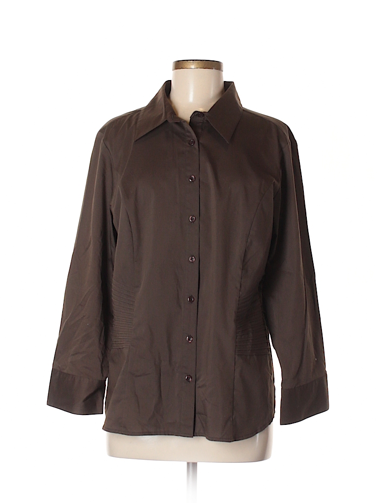 Signature Brown Long Sleeve Button-Down Shirt Size XL - photo 1
