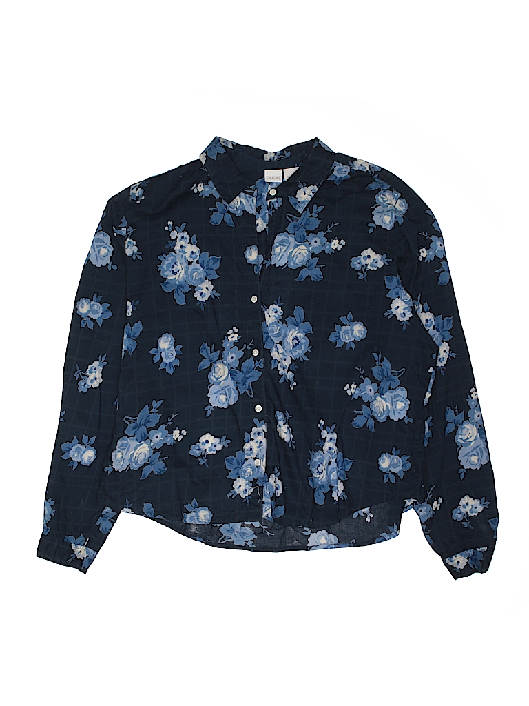 Cherokee 100% Cotton Floral Navy Blue Long Sleeve Button-Down Shirt ...