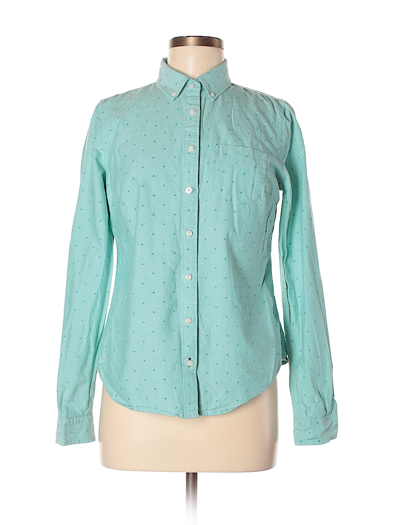 Jcpenney 100% Cotton Polka Dots Teal Long Sleeve Button-Down Shirt Size ...