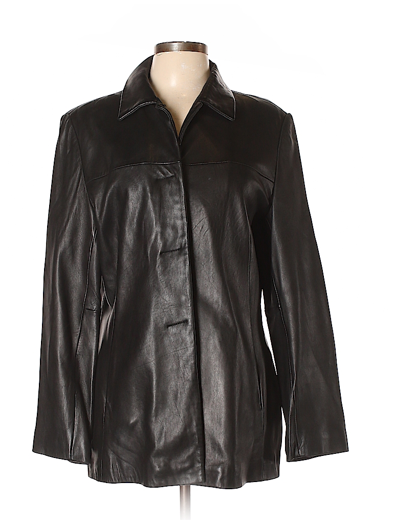Couture By J. Park 100% Leather Solid Black Leather Jacket Size L - 83% off