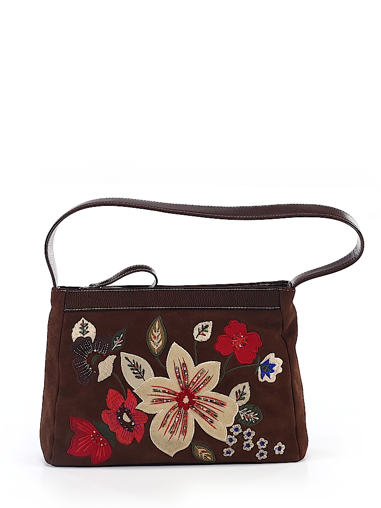 Preston & York 100% Leather Floral Brown Leather Shoulder Bag One Size ...