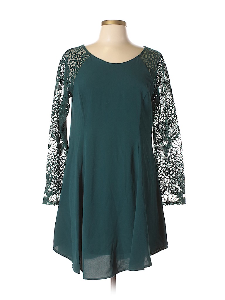 Astr 100% Polyester Dark Green Casual Dress Size L - photo 1